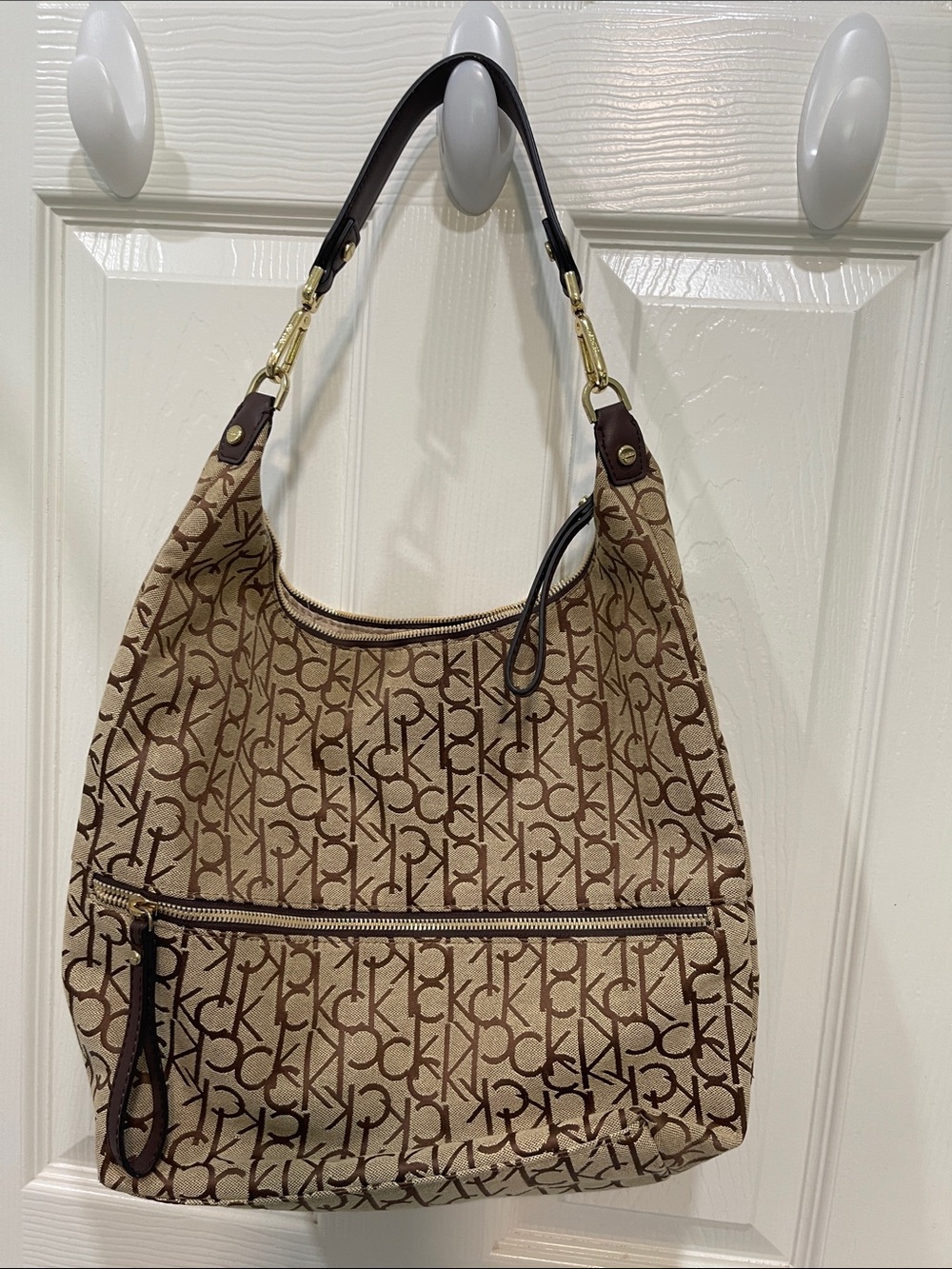 Calvin Klein Tan Monogram Hobo Bag